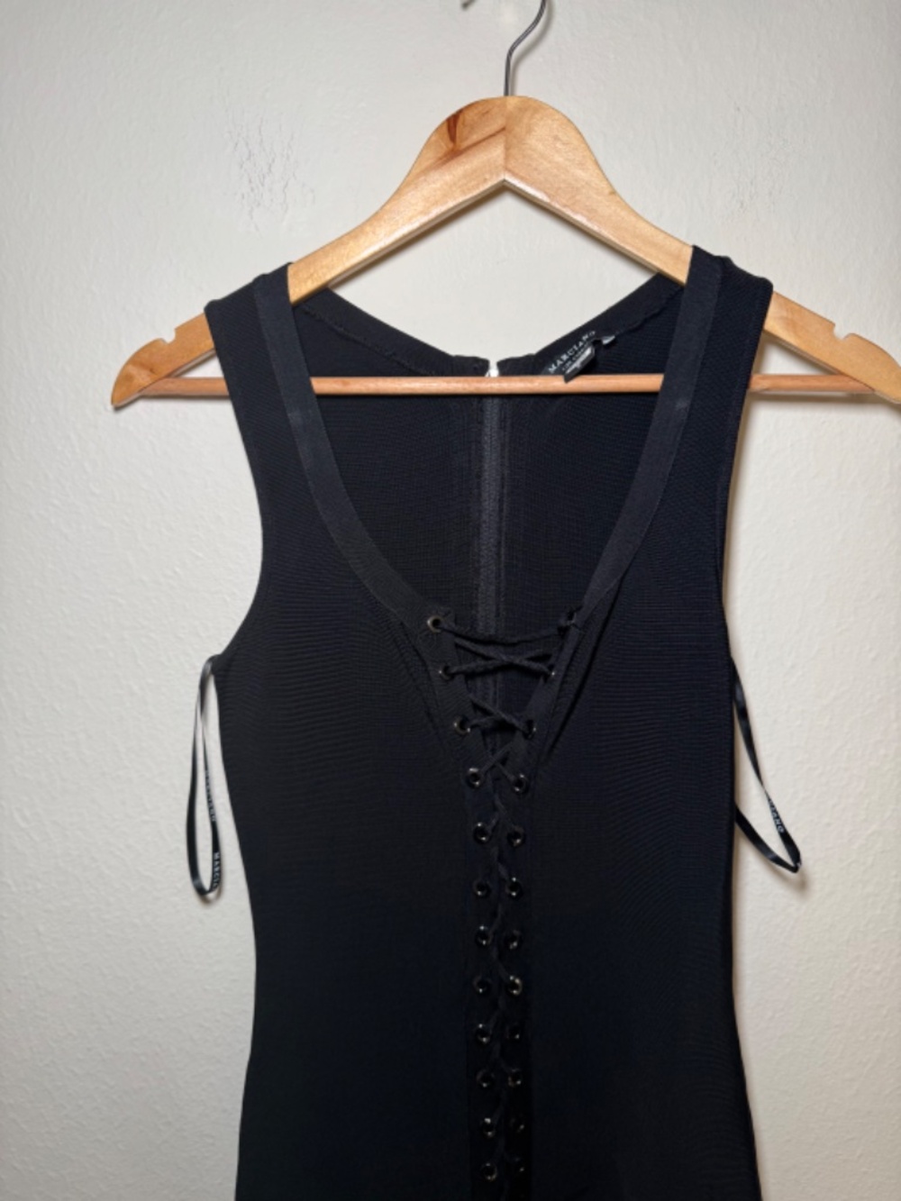 Marciano Los Angeles Black Bandage Bodycon Dress Lace-Up Front Sleeveless Small - Picture 3 of 6